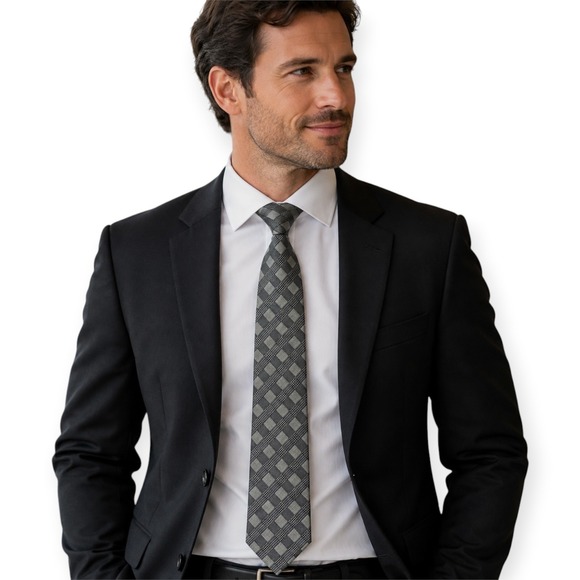 zinc Other - Vintage Zinc Men's 100% Silk Tie Black Gray Plaid Check Necktie